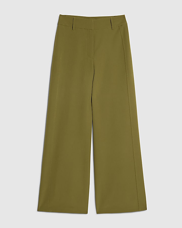 Khaki Tailored Wide Leg Trousers