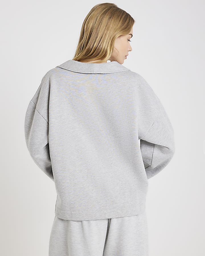Grey V Neck Collared Sweatshirt