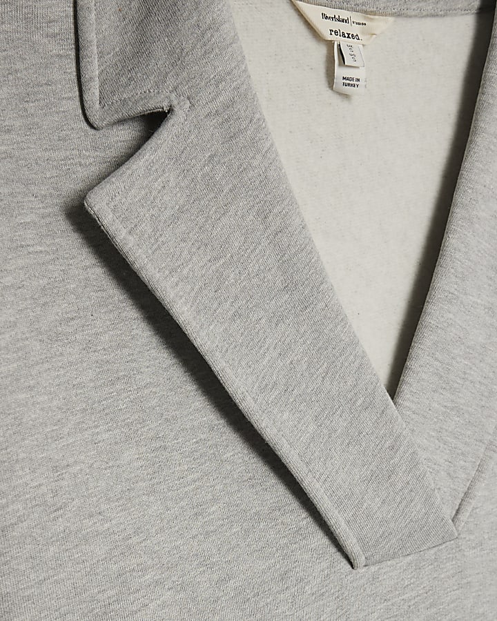 Grey V Neck Collared Sweatshirt