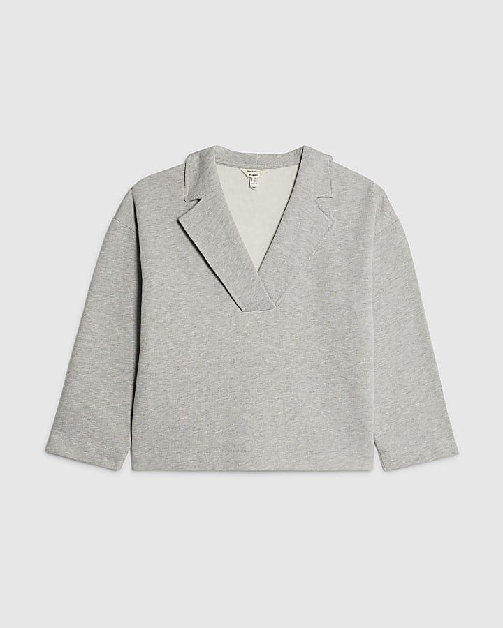 Grey V Neck Collared Sweatshirt