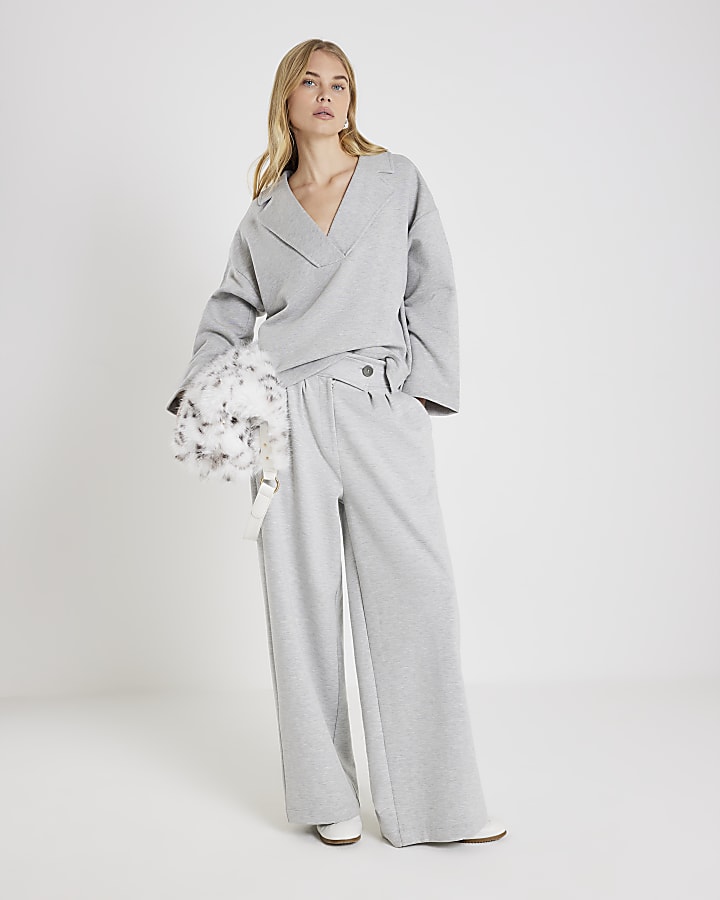 Grey V Neck Collared Sweatshirt