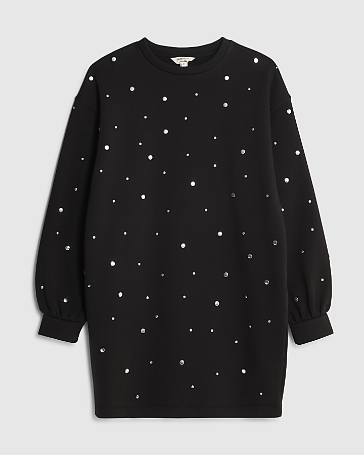 Black Long Sleeve Studded Sweat Dress