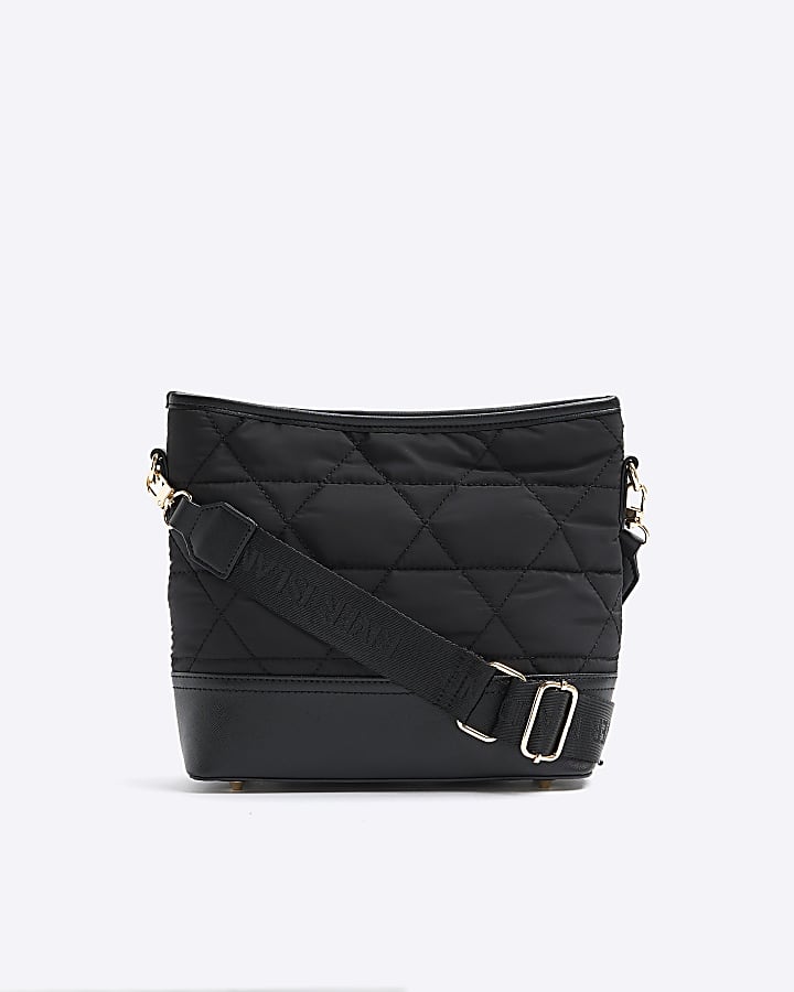 Black Quilted Webbing Front Cross Body Bag