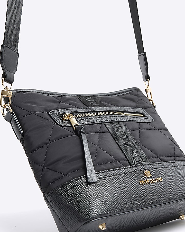 Black Quilted Webbing Front Cross Body Bag
