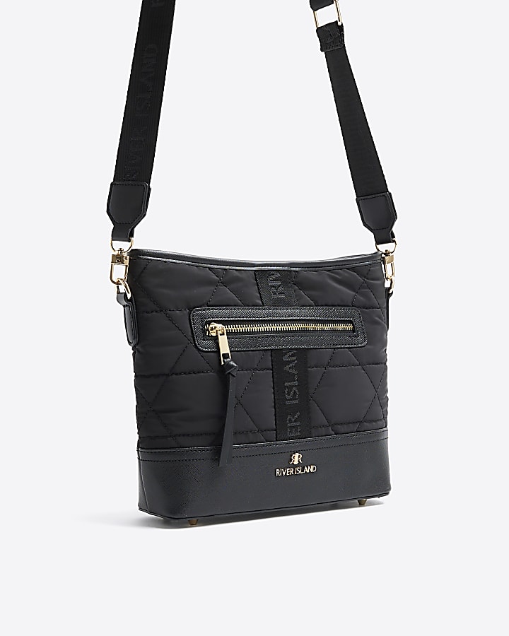 Black Quilted Webbing Front Cross Body Bag