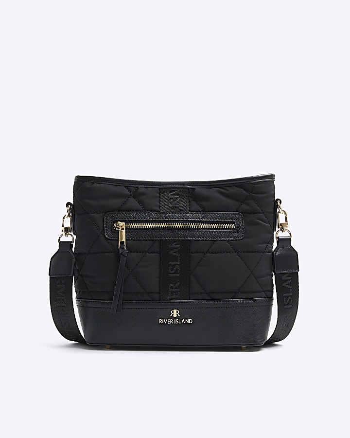 Black Quilted Webbing Front Cross Body Bag