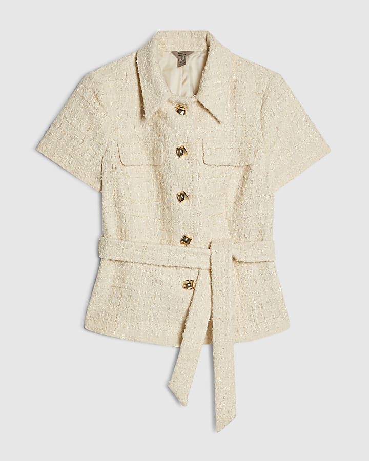 Cream Boucle Collared Top