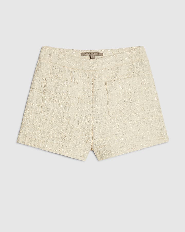 Cream Front Pocket Boucle Shorts