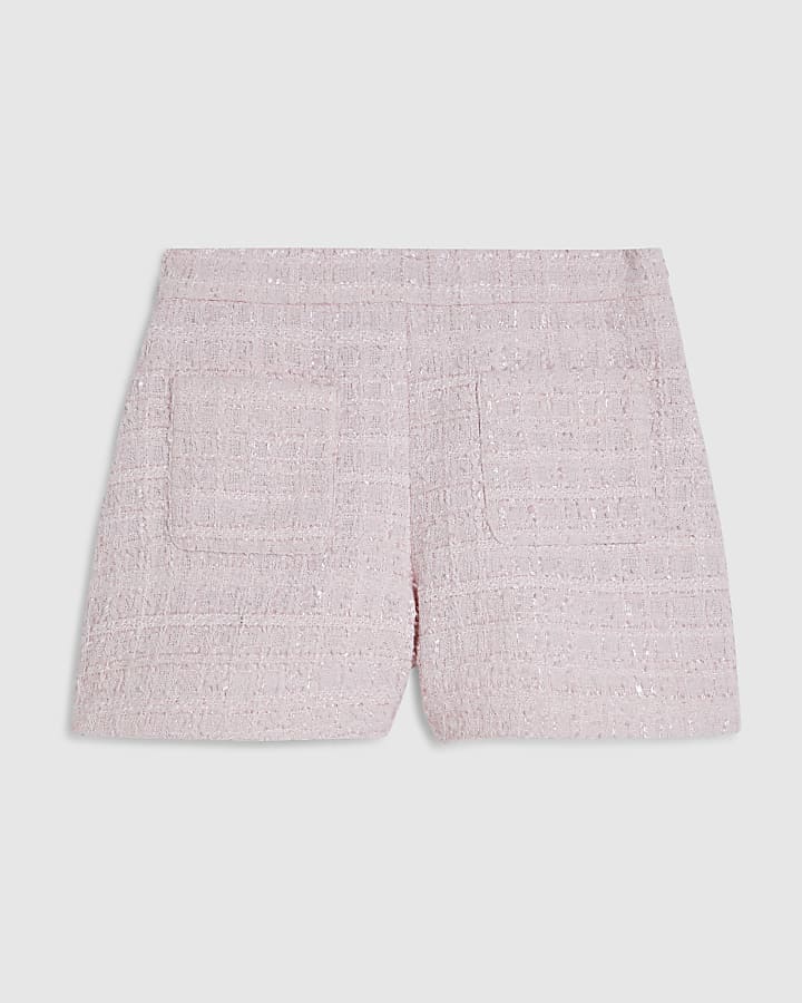 Pink Front Pocket Boucle Shorts