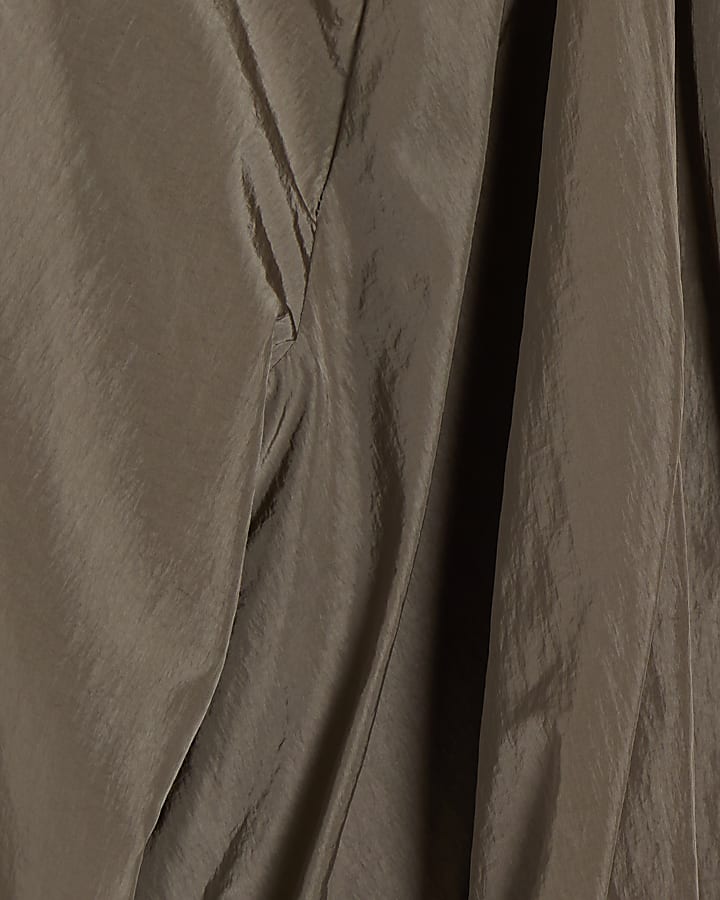 Khaki Puff Sleeve Zip Through Jacket