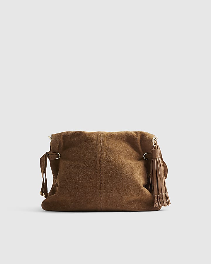 Brown Suede Tassel Chain Shoulder Bag