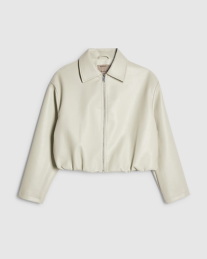 Cream Bubble Hem Padded Bomber Jacket