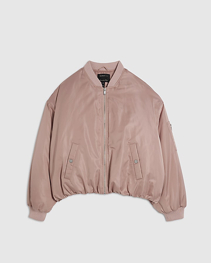 Pink Oversized Ruched Hem Bomber Jacket