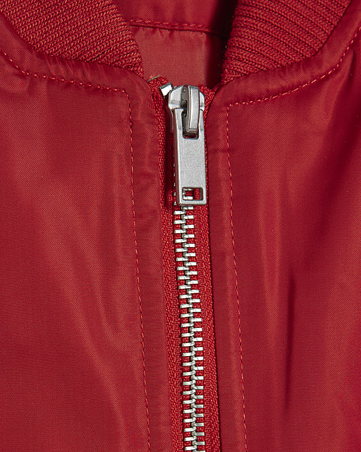 Red Oversized Ruched Hem Bomber Jacket