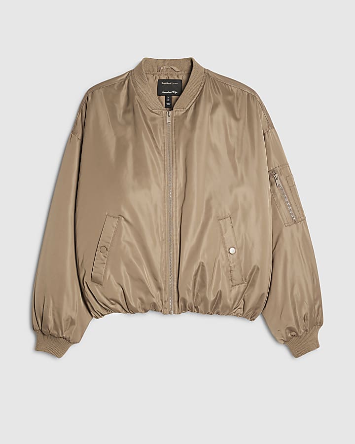 Brown Oversized Bubble Hem Bomber Jacket