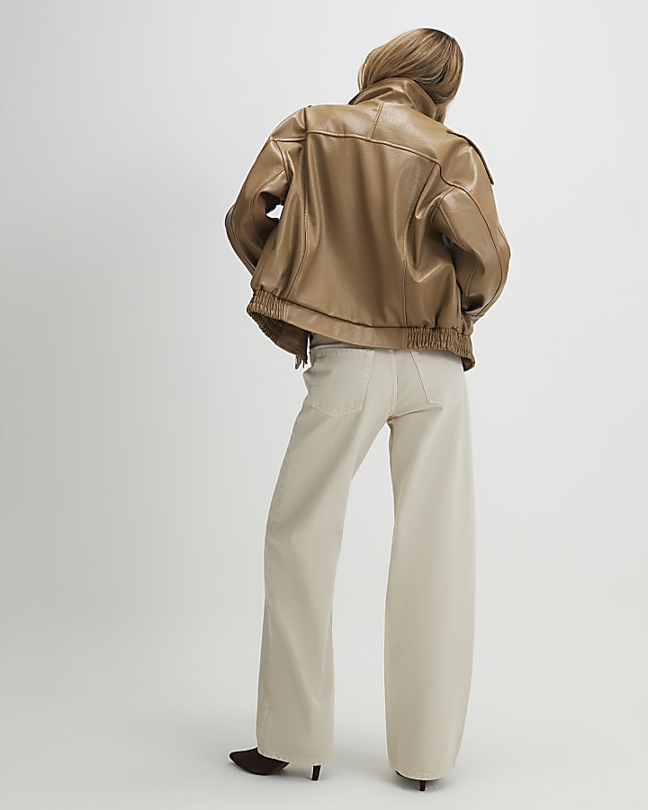 Cream High Waisted Relaxed Straight Leg Jeans