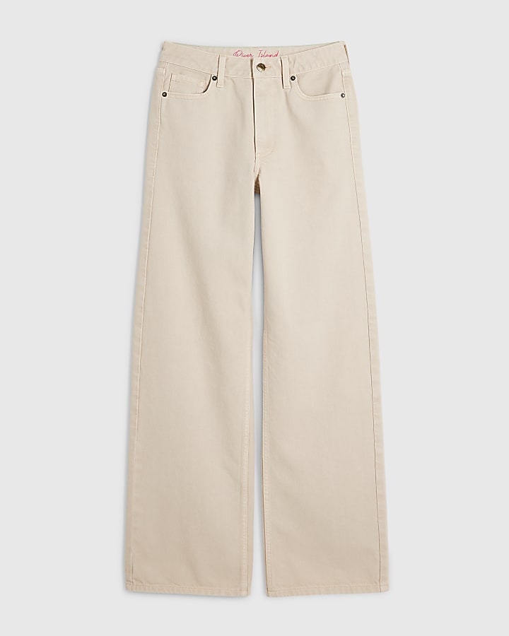 Cream High Waisted Relaxed Straight Leg Jeans