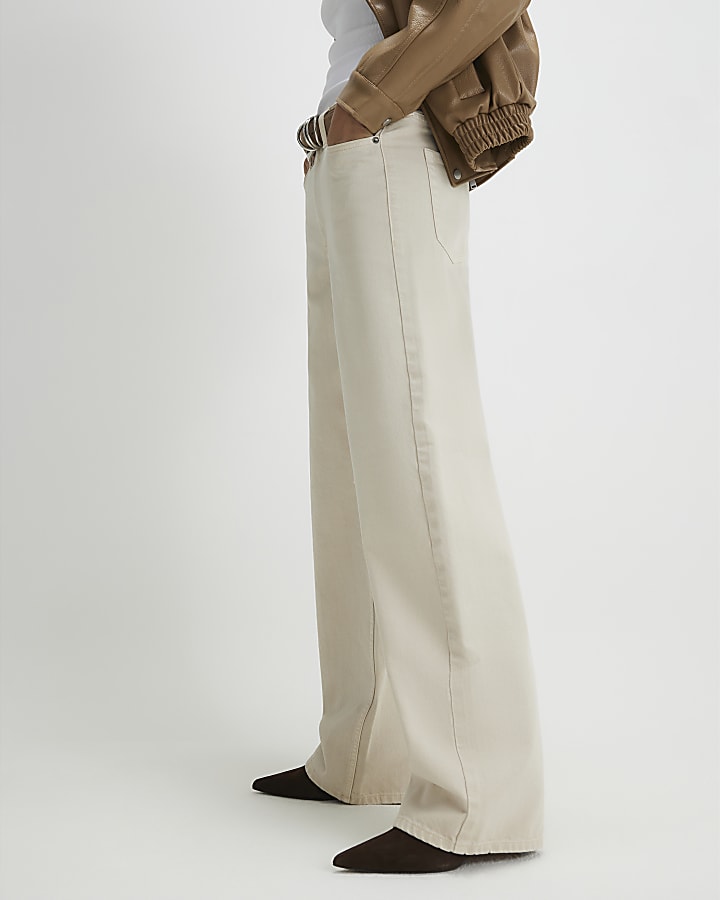 Cream High Waisted Relaxed Straight Leg Jeans