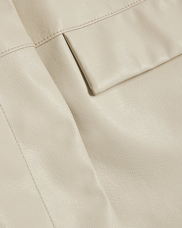 Cream Faux Leather Cropped Overshirt