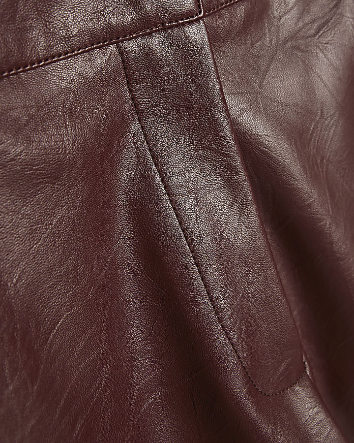 Red Faux Leather Straight Leg Trousers