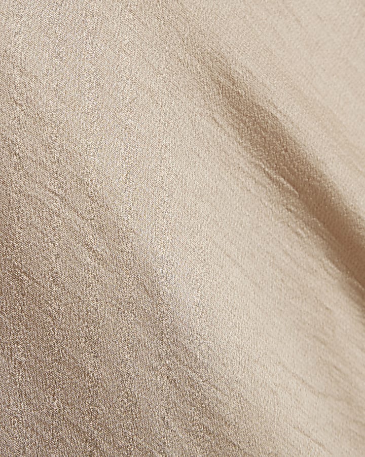 Beige Lace Trim Satin Midi Skirt