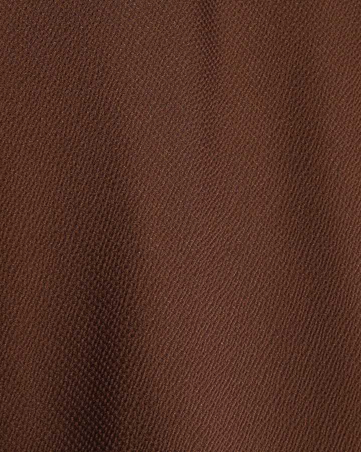 Brown Lace Trim Satin Midi Skirt