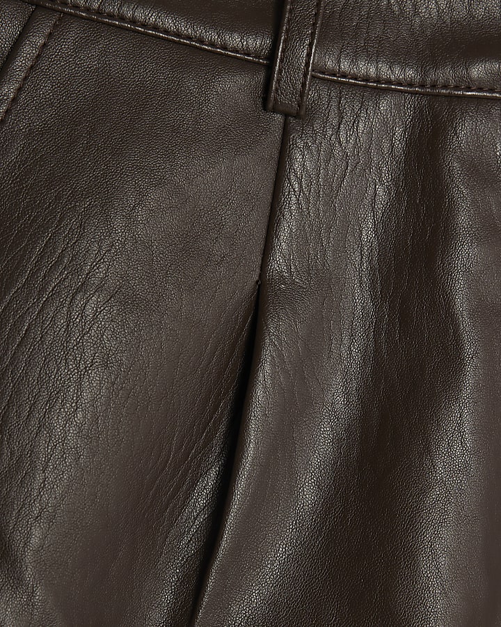 Brown Faux Leather Tailored Shorts