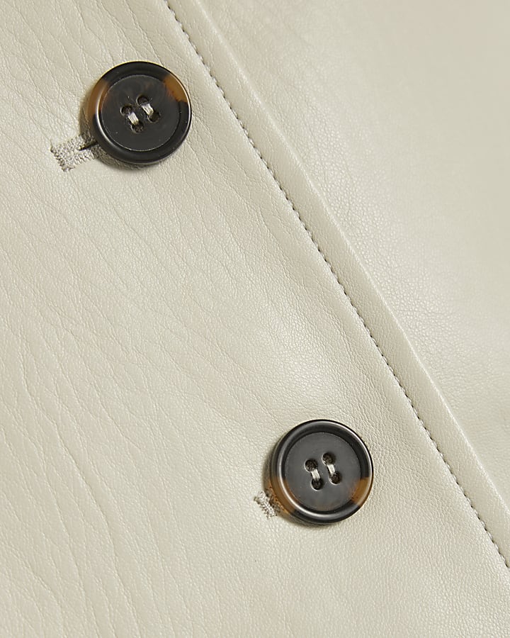 Cream Faux Leather Sleeveless Waistcoat