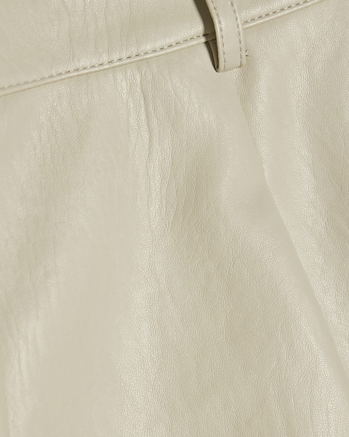 Cream Faux Leather Tailored Pleated Shorts