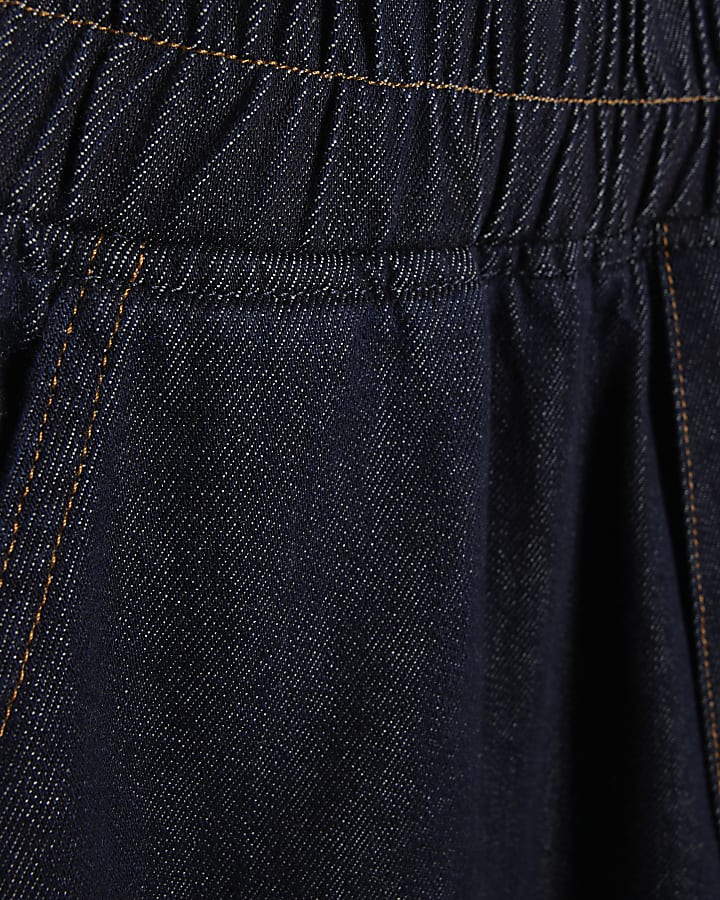 Blue Pull On Barrel Leg Jeans