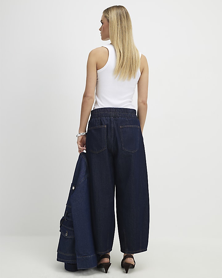 Petite Blue Pull On Barrel Jeans