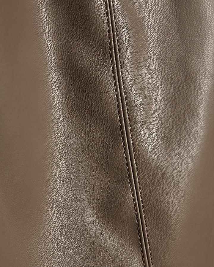 Beige Faux Leather Peplum Top