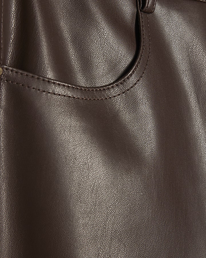 Brown Faux Leather Barrel Leg Trousers