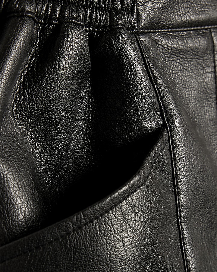 Black Faux Leather Elasticated Shorts