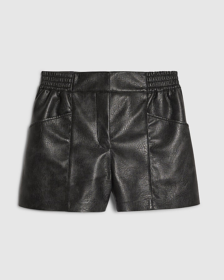 Black Faux Leather Elasticated Shorts