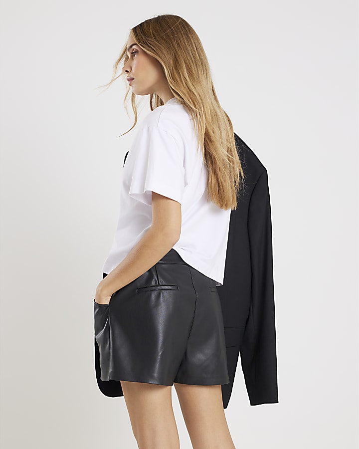 Black Faux Leather Elasticated Shorts