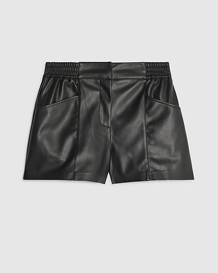 Black Faux Leather Elasticated Shorts