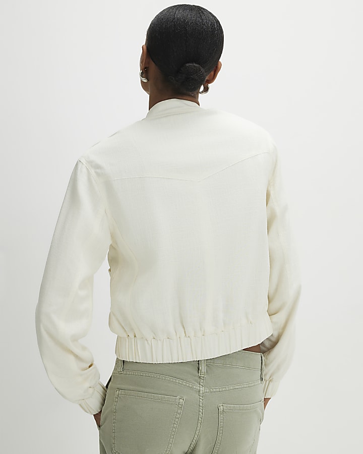 Cream Linen Bomber Jacket