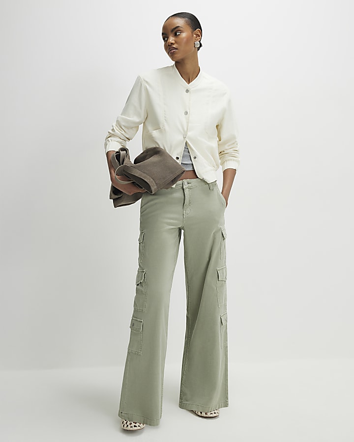 Cream Linen Bomber Jacket