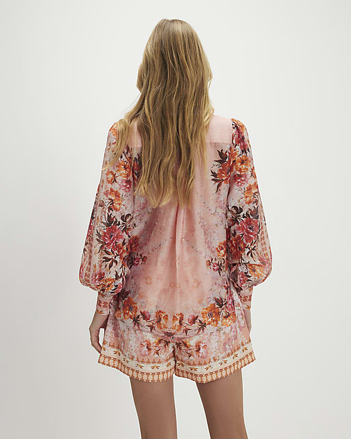 Pink Floral Long Sleeve Blouse