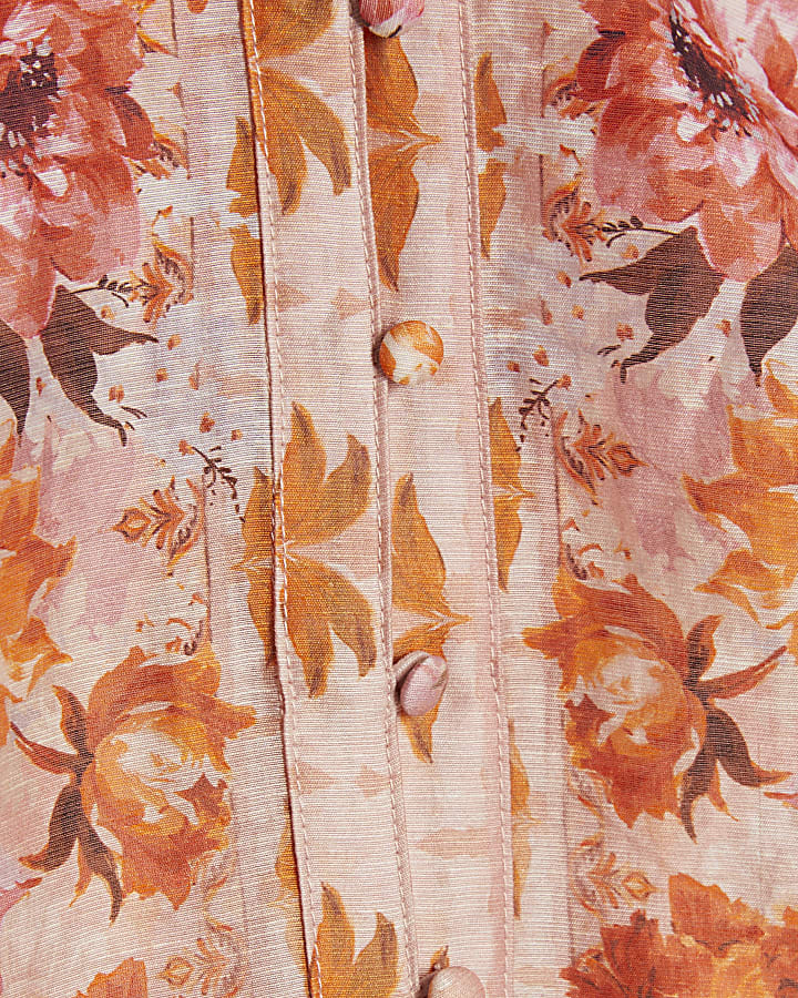 Pink Floral Long Sleeve Blouse