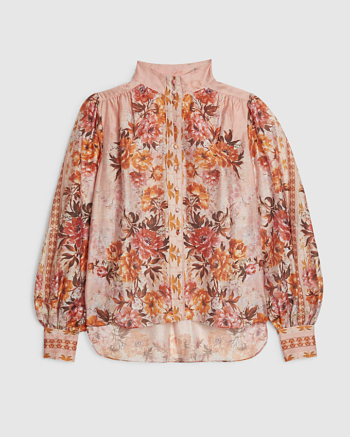 Pink Floral Long Sleeve Blouse