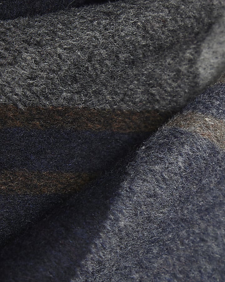 Navy Check Print Scarf Hood