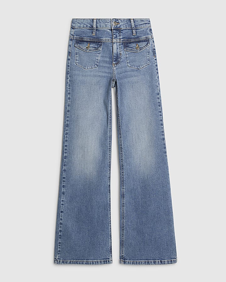 Blue High Waisted Relaxed Flare Jeans