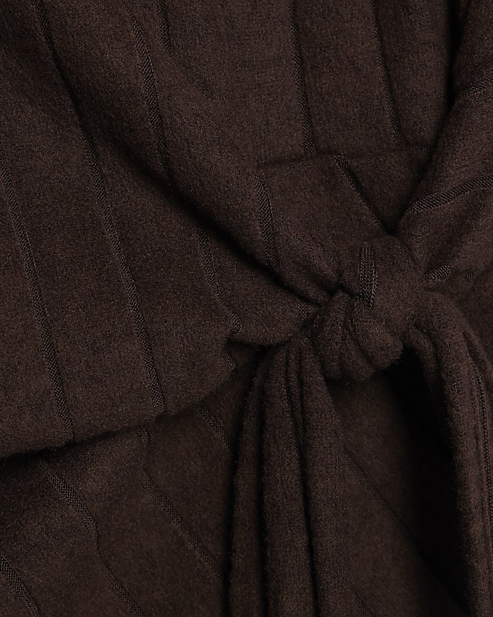 Petite Brown Cosy Wide Rib Knot Side Top
