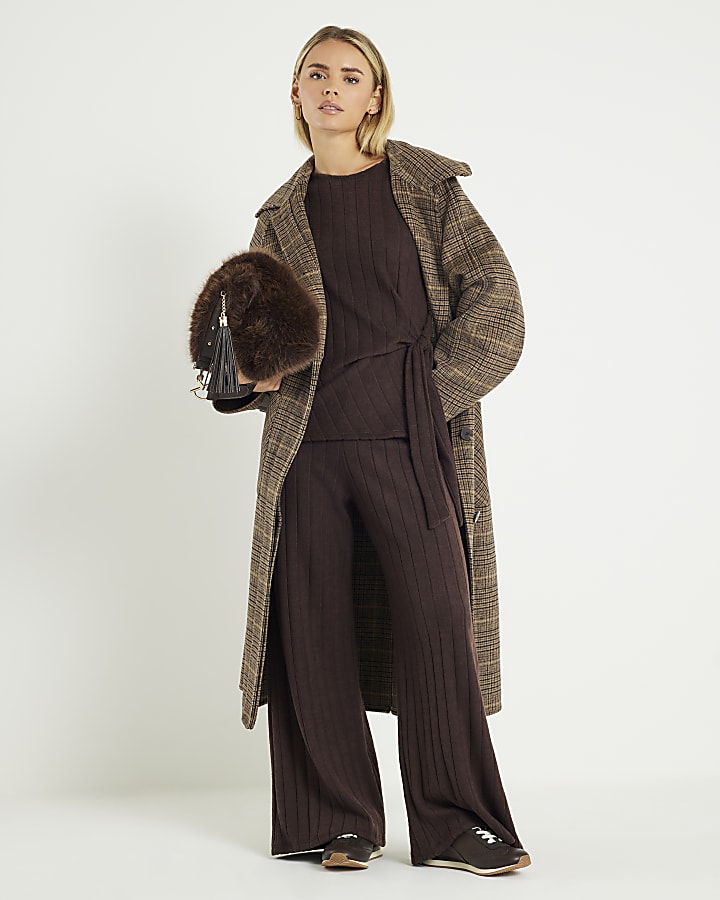 Petite Brown Cosy Wide Rib Knot Side Top