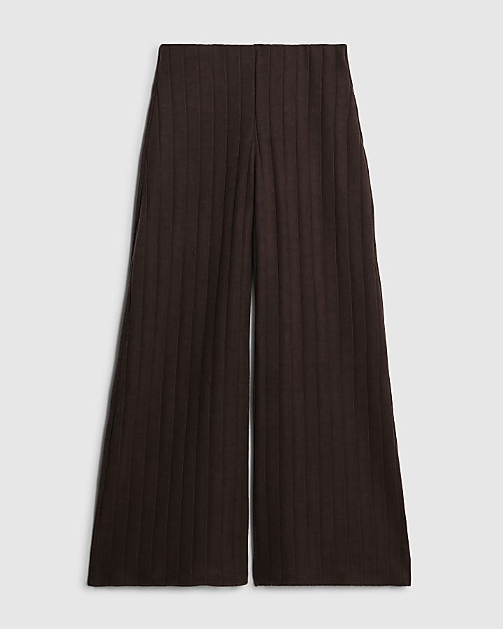 Petite Brown Cosy Wide Ribbed Trousers