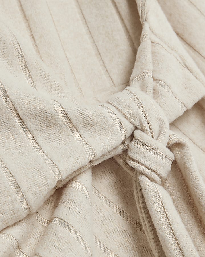 Petite Beige Cosy Wide Ribbed Knot Side Top