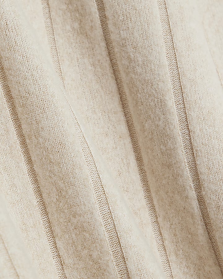 Petite Beige Cosy Wide Ribbed Trousers