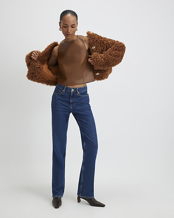 Brown Faux Leather Sleeveless Top